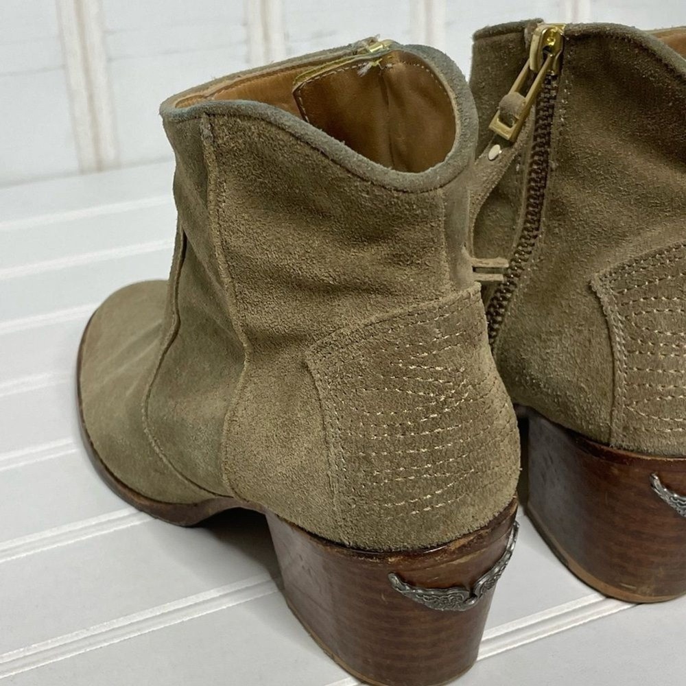 Zadig & Voltaire Molly Khaki Suede Wing Ankle Boots Spain 36 Western Block Heel - Picture 3 of 15
